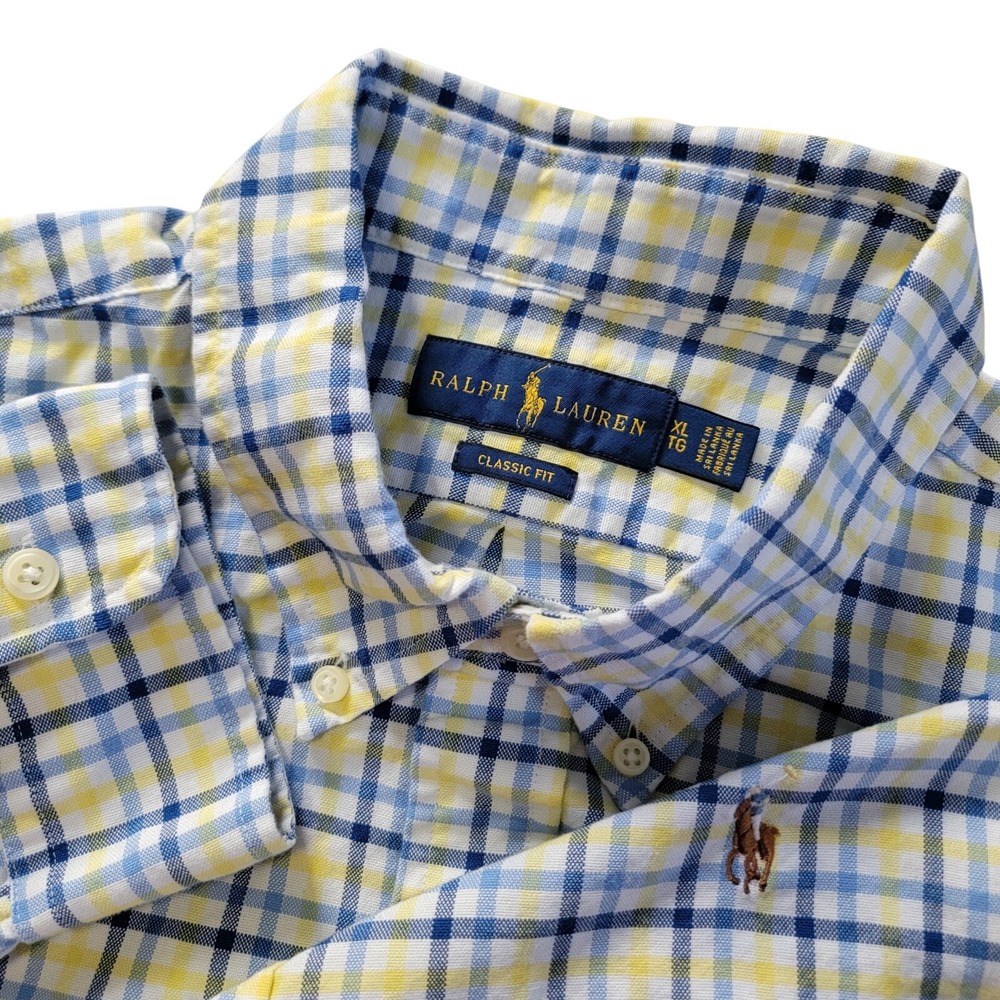 Ralph Lauren Button-Down Mens XL Classic Fit Blue Yellow Plaid EUC